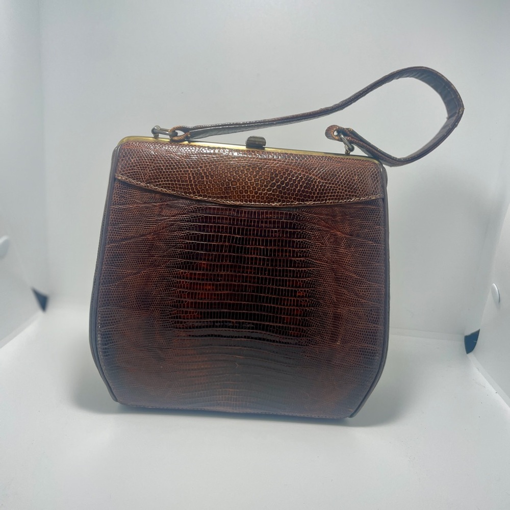 Sterling Brown Lizard Frame Purse